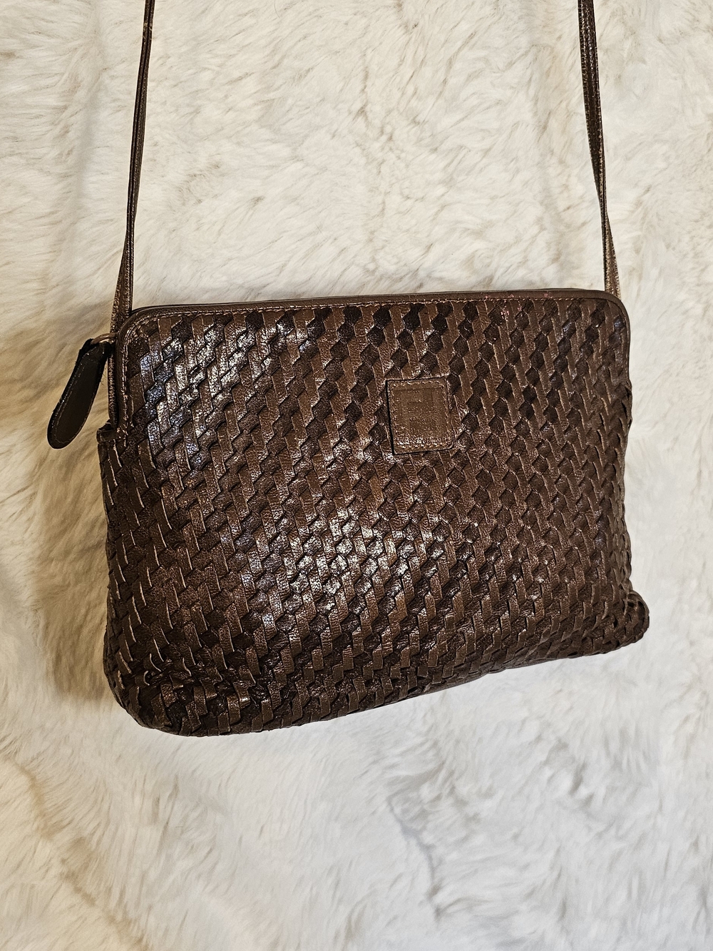 Fendi Brown Woven Leather Crossbody. Vintage Bag With COA - Picture 2 of 16